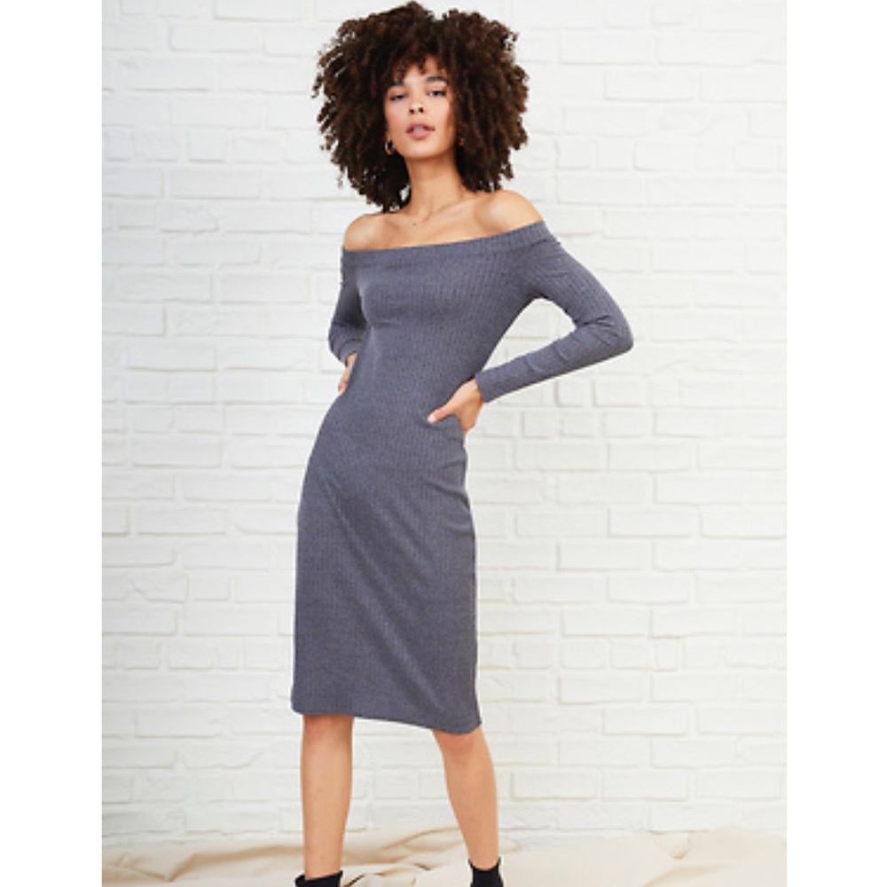 Daily Look CINDY RIBBED OFF SHOULDER KNIT MIDI DRESS size XS